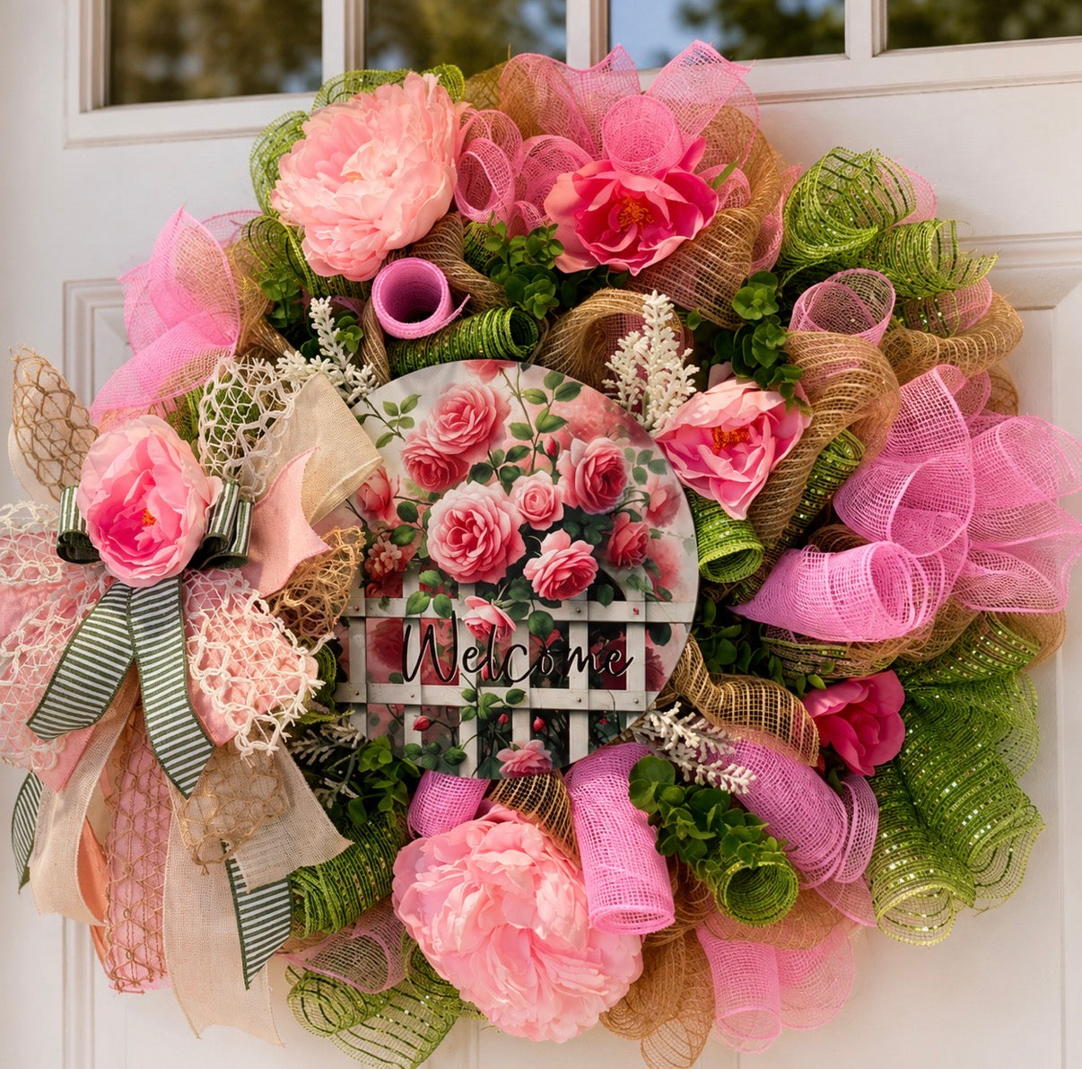 Luxury Pink Peony Welcome Wreath | Spring Front Door Wreath | Elegant Mesh Floral Door Decor | Fuzzy’s World