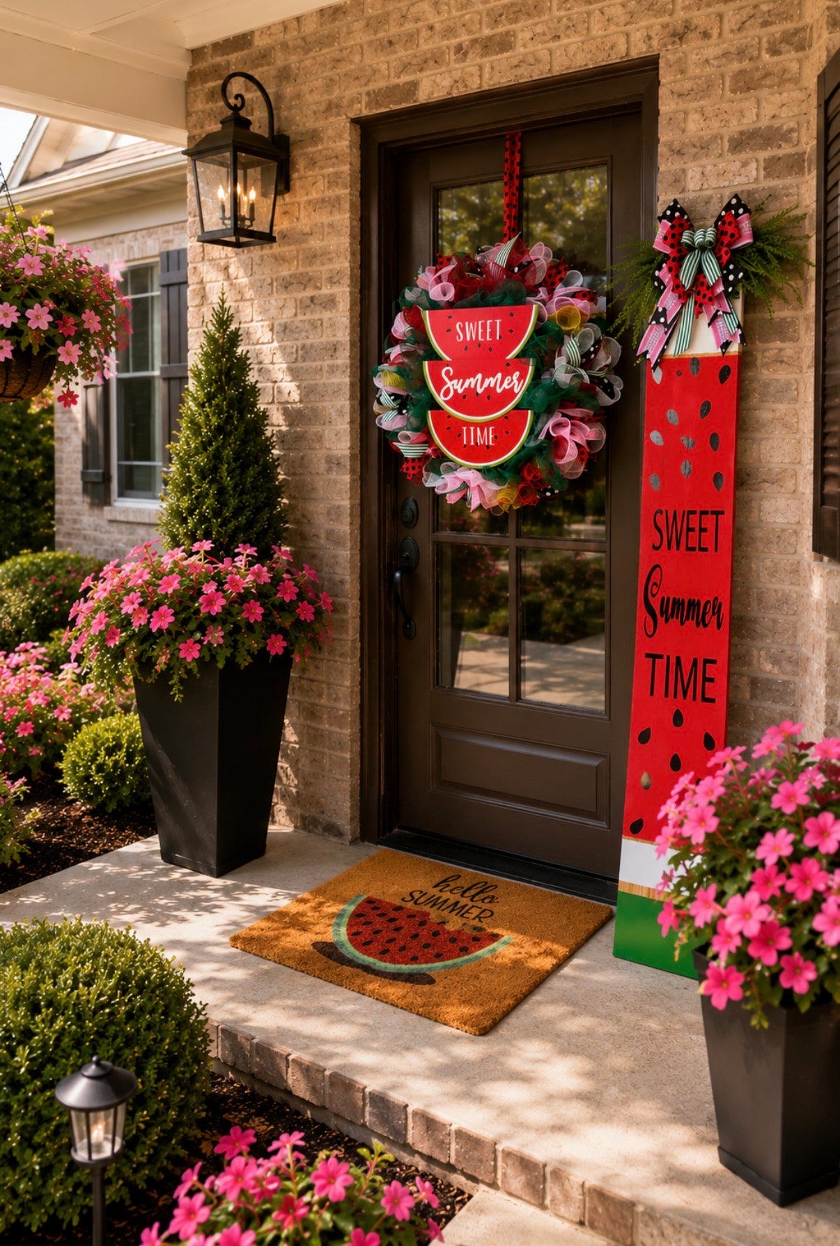 Watermelon Summer Mesh Wreath with Matching Door Leaner | Luxury Summer Front Door Decor | Fuzzy’s World