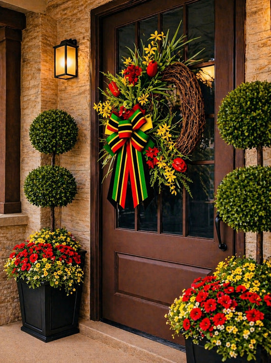 Juneteenth Front Door Wreath | Black Heritage Decor | Red Black Green Wreath | Luxury Porch Decor | Cultural Home Decor | Realtor Closing Gift
