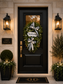 Luxury Black & White Welcome Wreath | Elegant Front Door Greenery Wreath with Layered Designer Bows | Modern Porch Decor by Fuzzy’s World