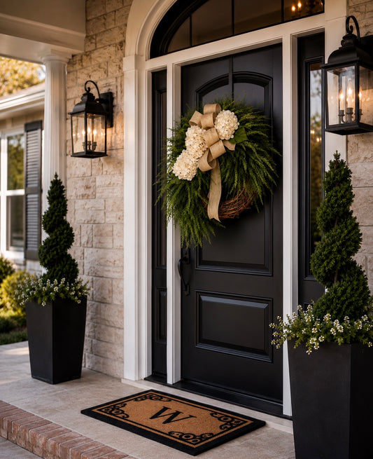 Luxury Greenery Hydrangea Front Door Wreath | Neutral Everyday Wreath | Farmhouse Door Decor | Handmade Entryway Wreath