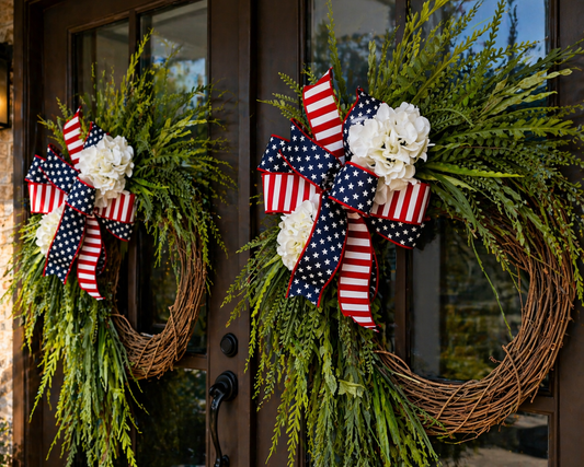 Luxury Patriotic Grapevine Wreath for Front Door | 4th of July Decor | Realtor Closing Gift | Red White Blue Summer Porch Decor