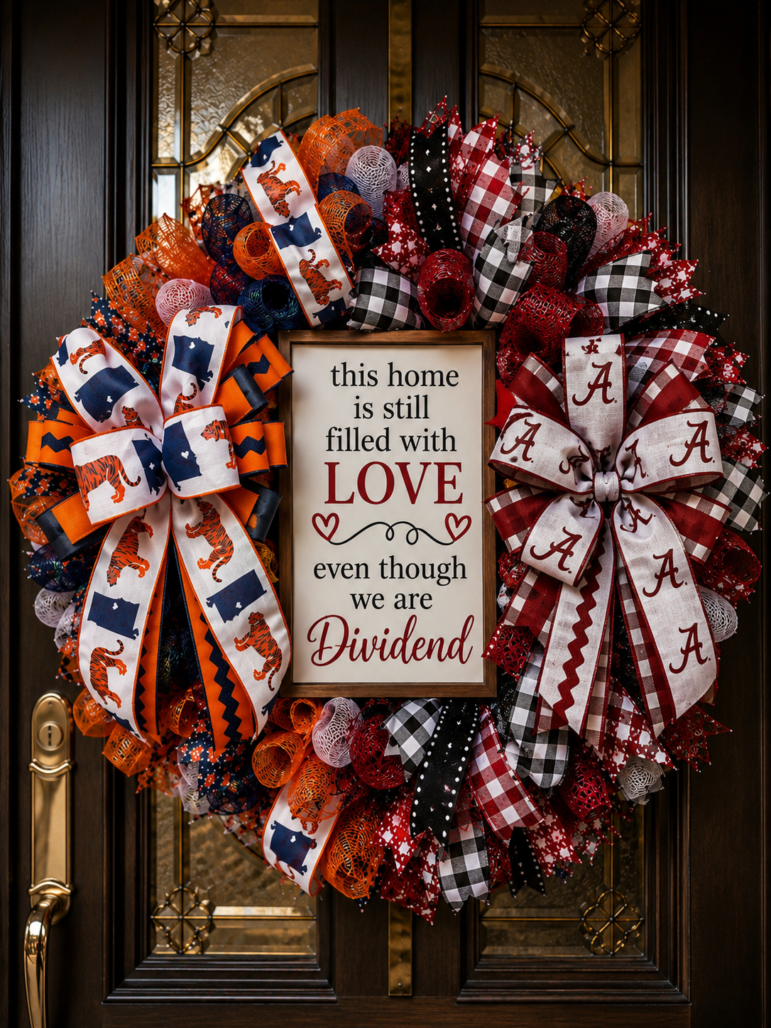 Luxury House Divided Wreath – Auburn Tigers & Roll Tide Porch Decor