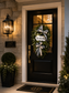 Luxury Black & White Welcome Wreath | Elegant Front Door Greenery Wreath with Layered Designer Bows | Modern Porch Decor by Fuzzy’s World
