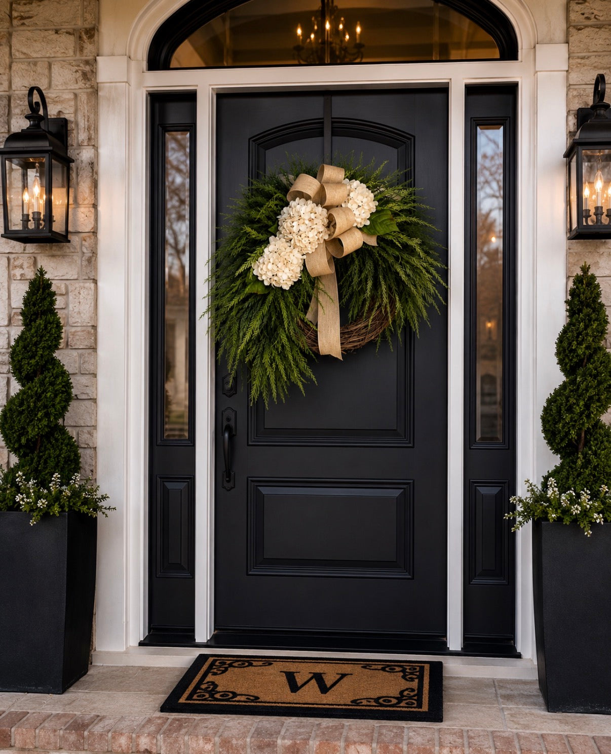 Luxury Greenery Hydrangea Front Door Wreath | Neutral Everyday Wreath | Farmhouse Door Decor | Handmade Entryway Wreath