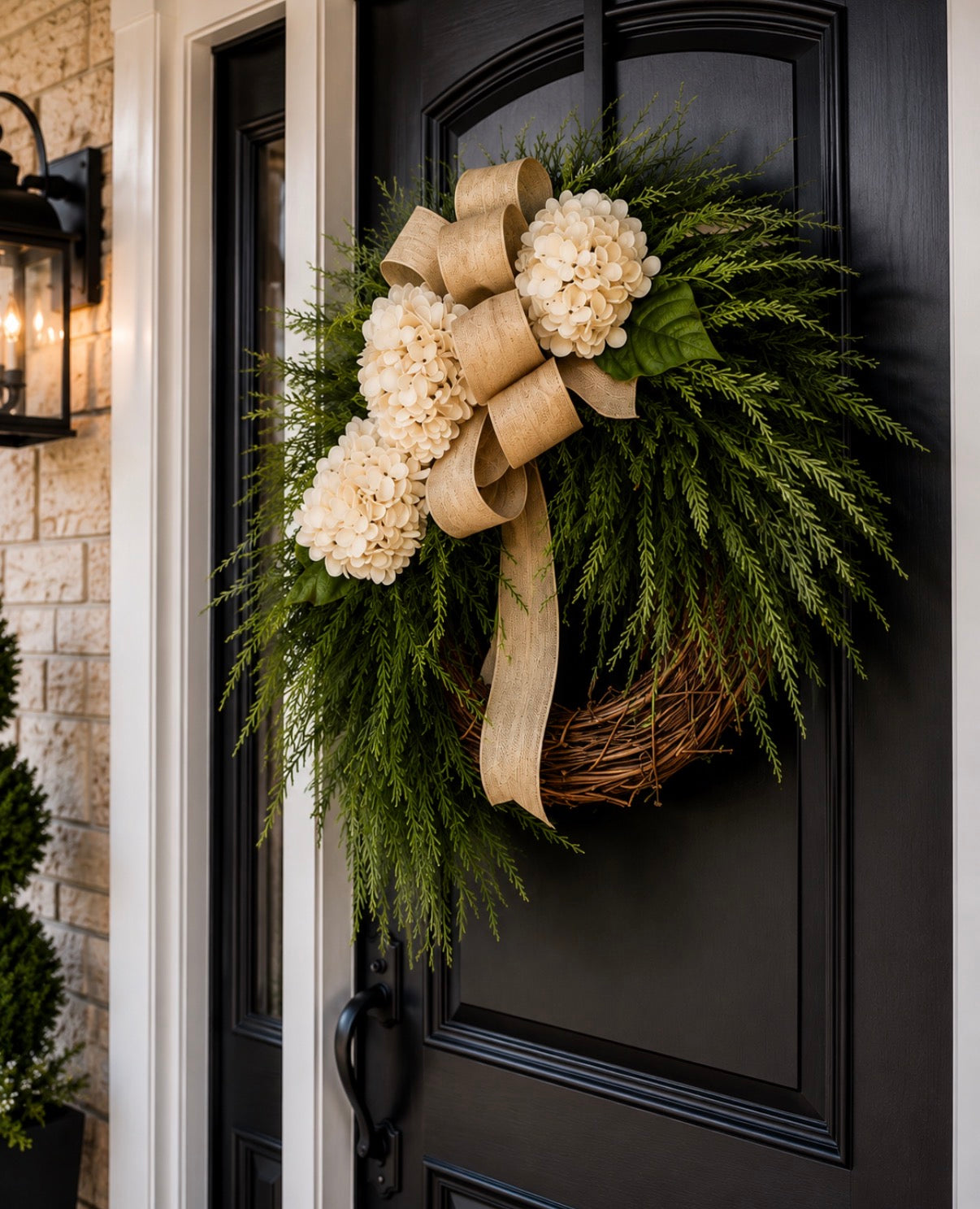 Luxury Greenery Hydrangea Front Door Wreath | Neutral Everyday Wreath | Farmhouse Door Decor | Handmade Entryway Wreath