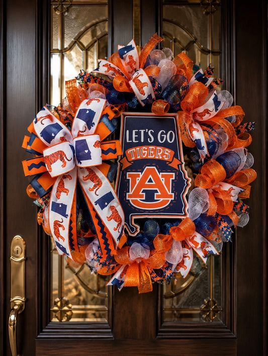 Inspired Auburn Tigers Wreath – Luxury Auburn Football Door Wreath for Front Porch Decor