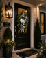 Luxury Black & White Welcome Wreath | Elegant Front Door Greenery Wreath with Layered Designer Bows | Modern Porch Decor by Fuzzy’s World