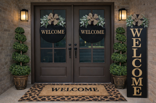 Luxury Front Door Decor Set | Wreath, Door Leaner & Topiary Entryway Bundle